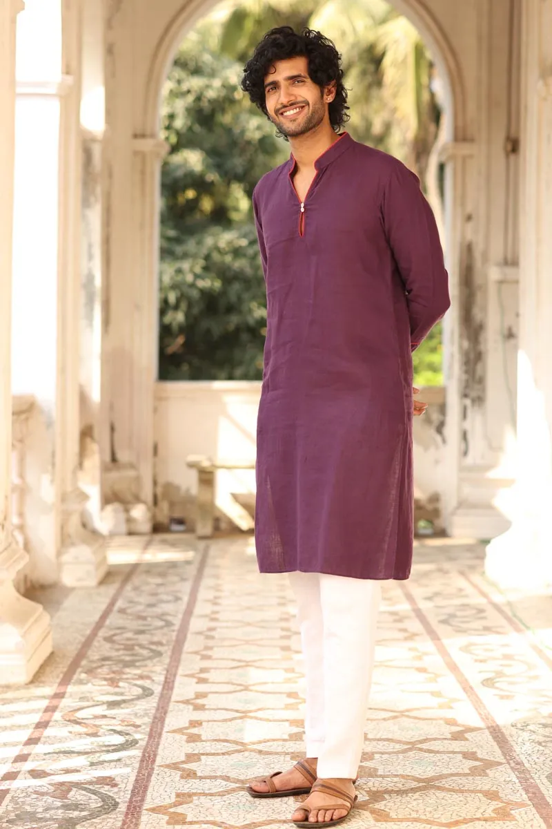 Purple Piping Kurta Set