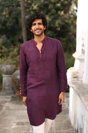 Purple Piping Kurta Set