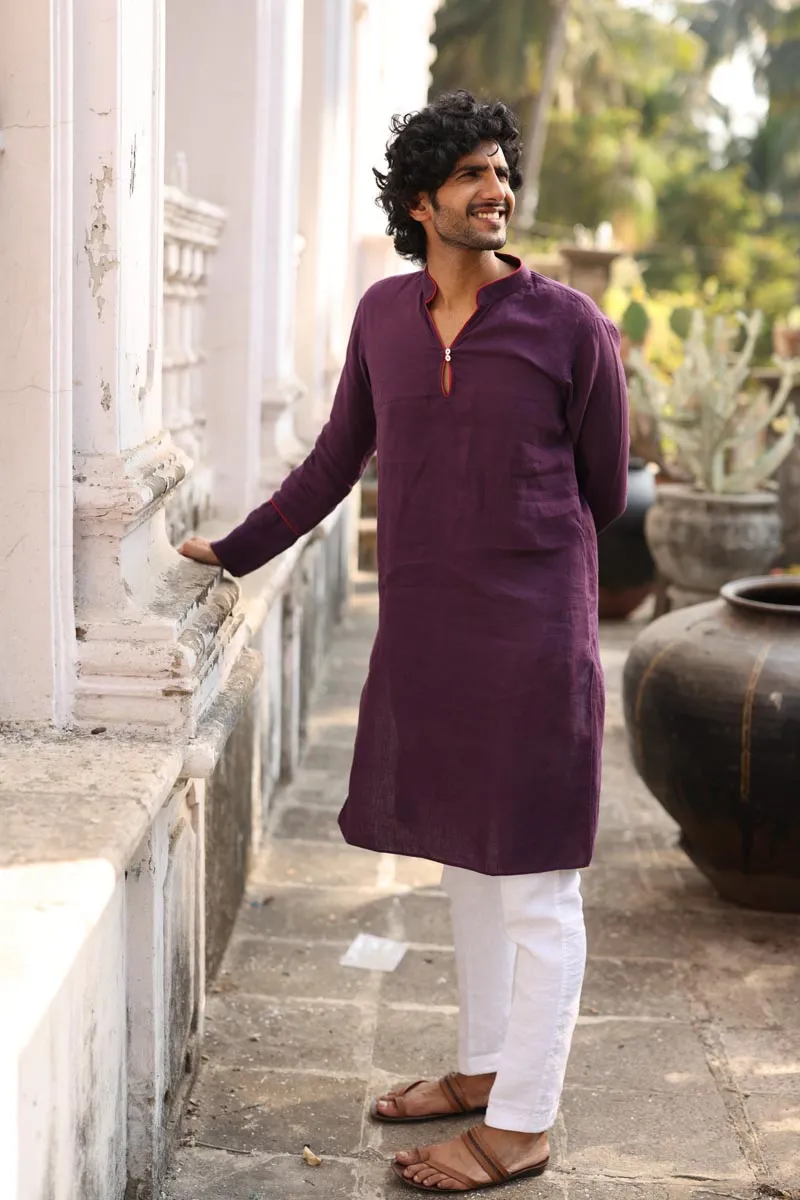 Purple Piping Kurta Set