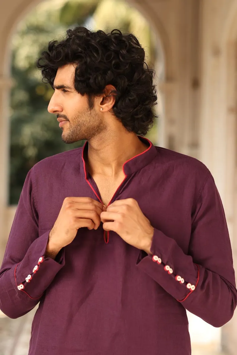 Purple Piping Kurta Set