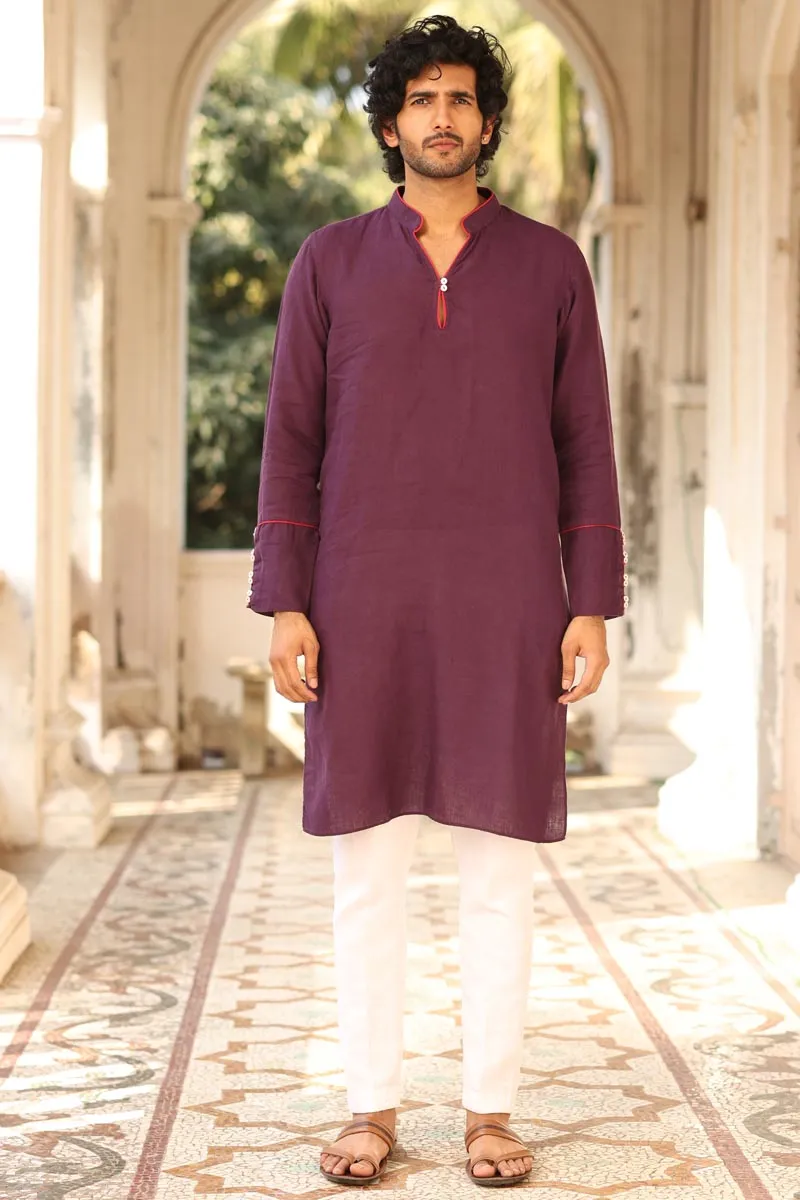 Purple Piping Kurta Set