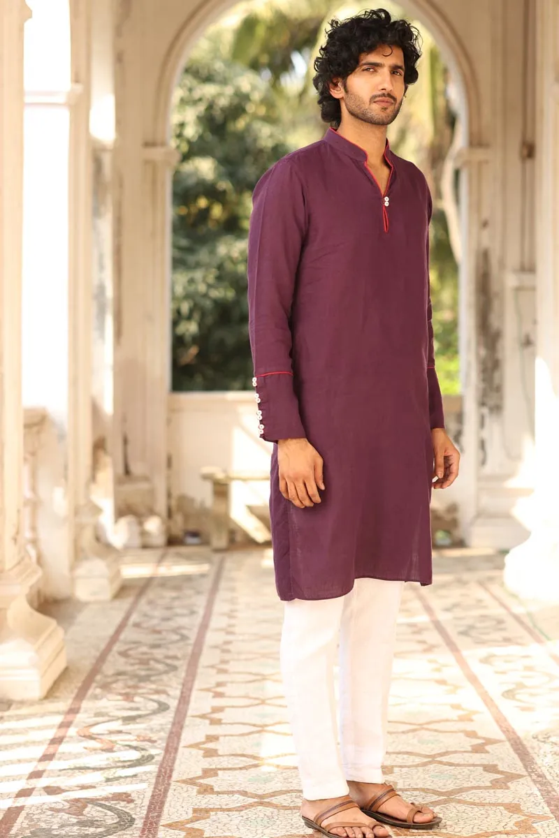 Purple Piping Kurta Set