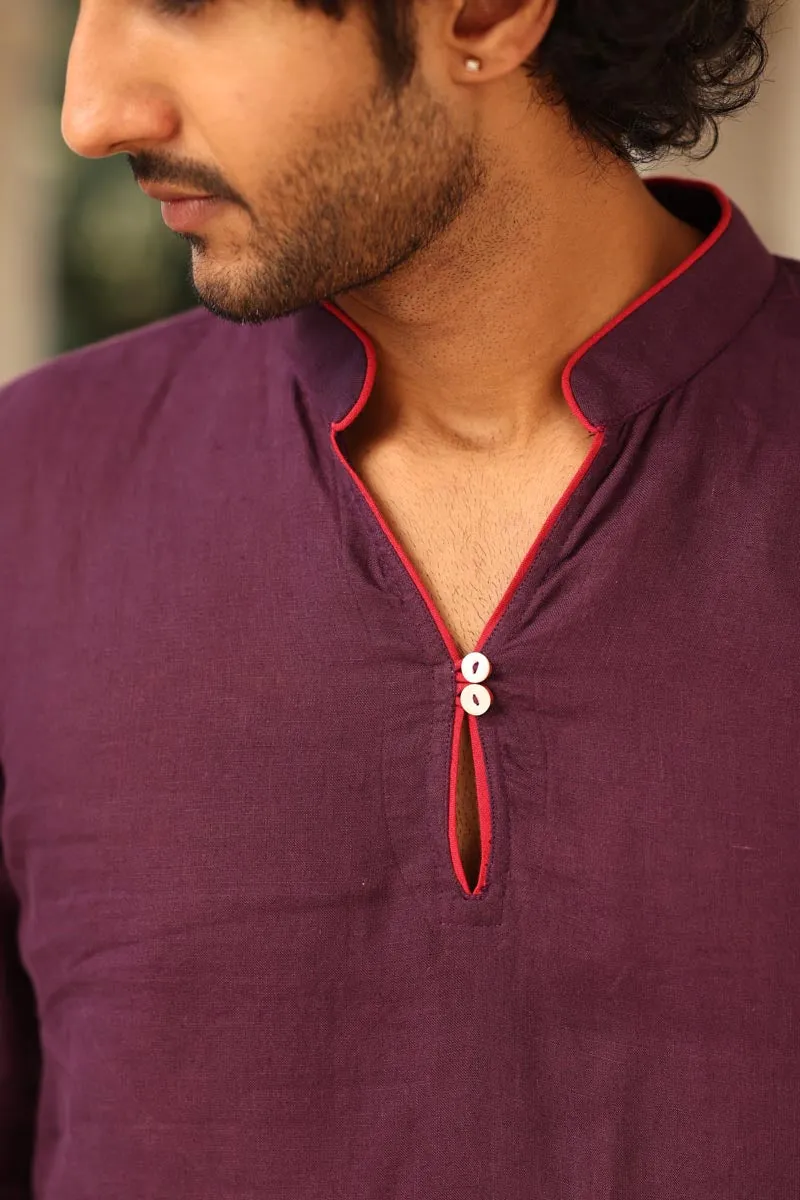 Purple Piping Kurta Set