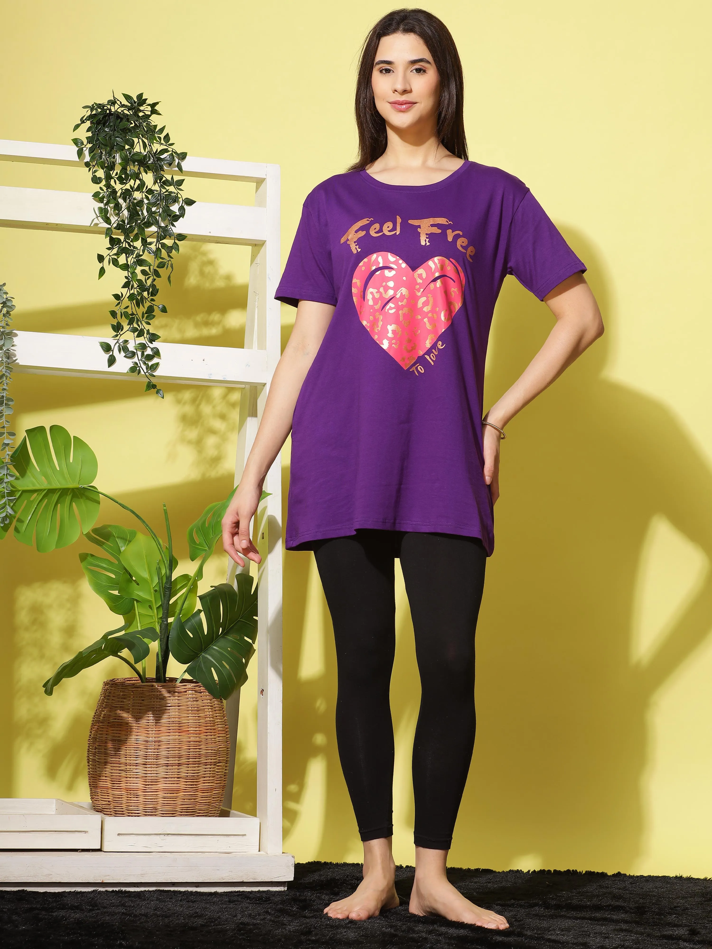 Purple Printed Long T-Shirt for Women Perfect for Casual Outings