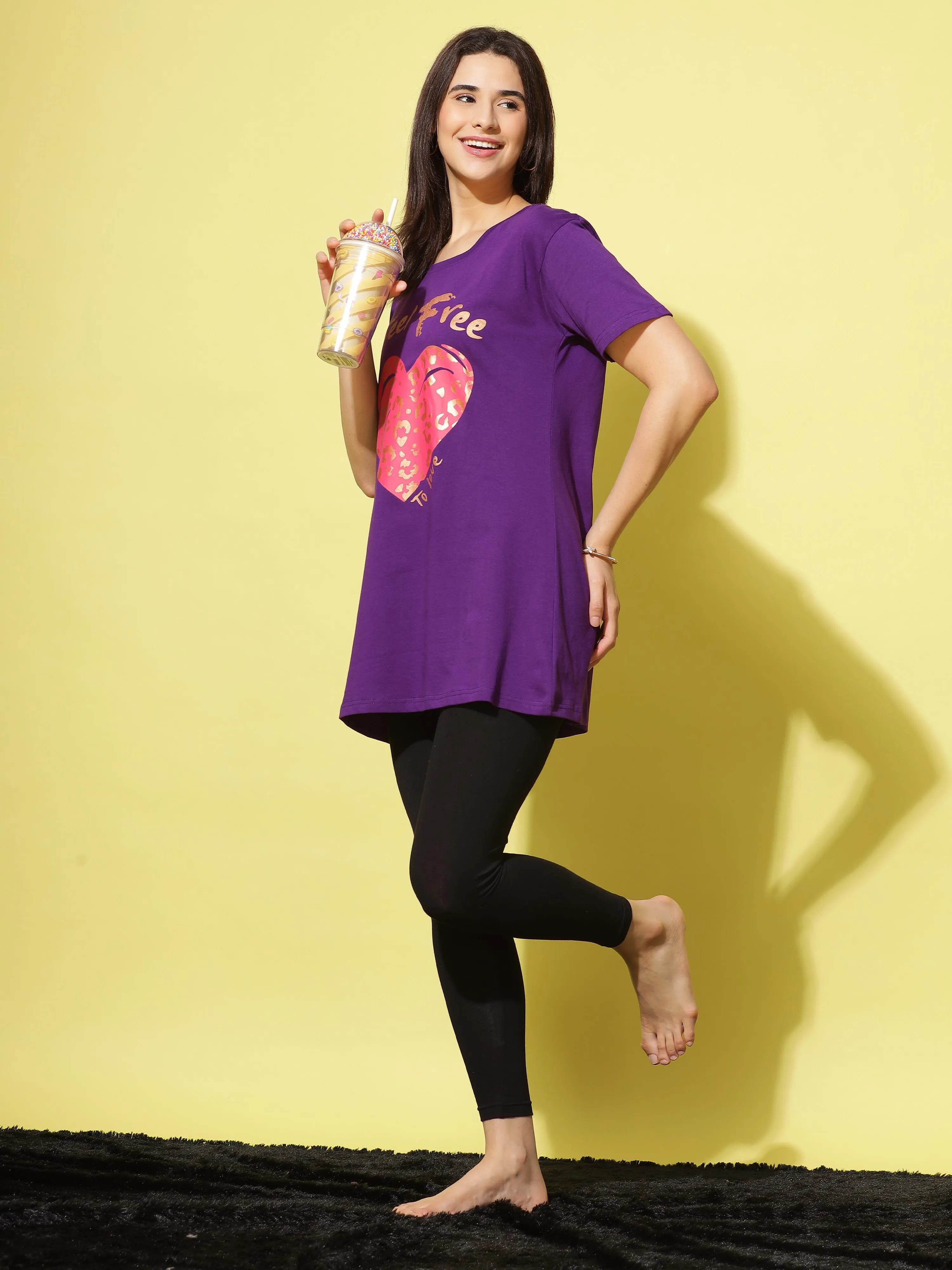 Purple Printed Long T-Shirt for Women Perfect for Casual Outings