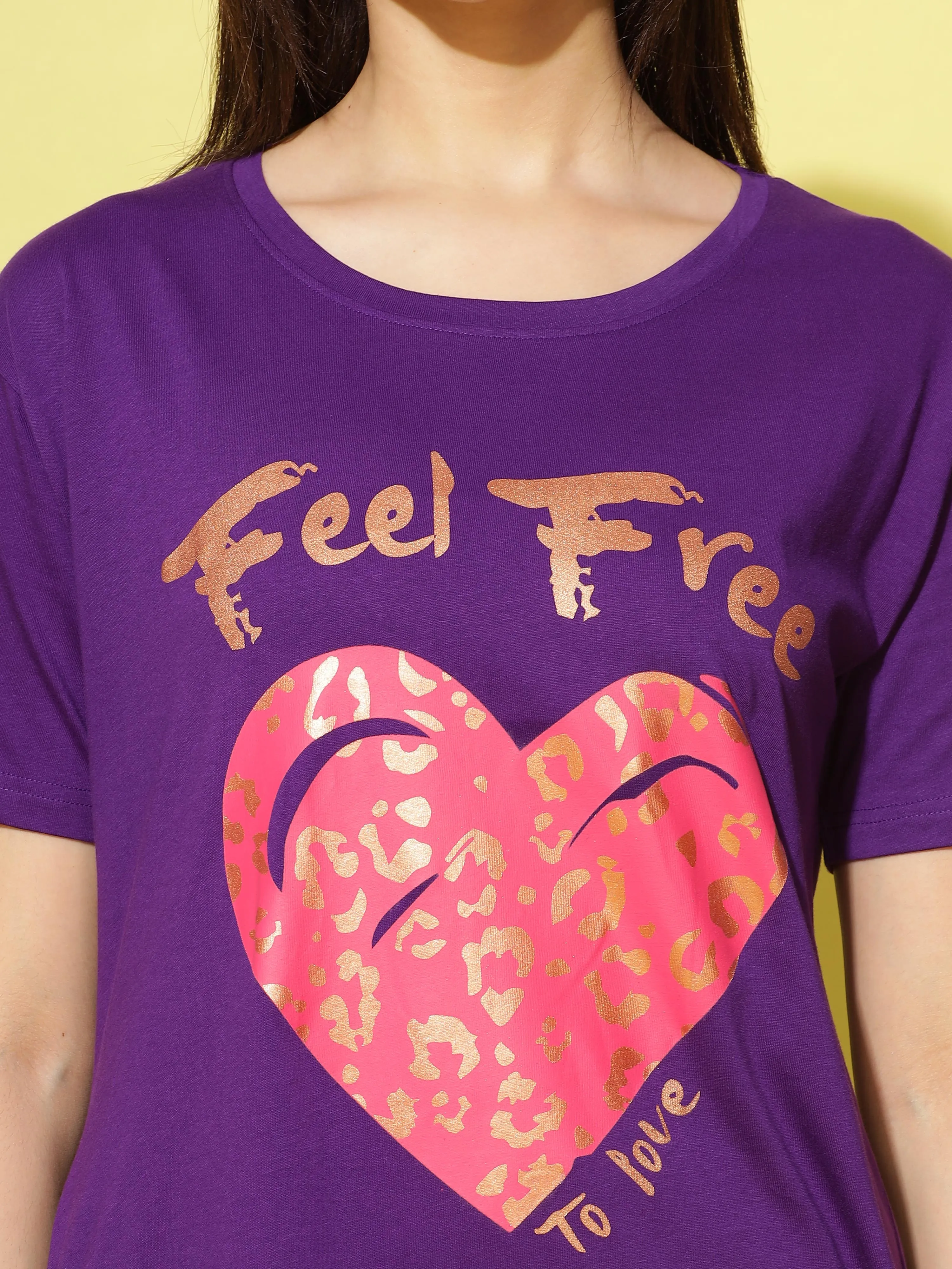 Purple Printed Long T-Shirt for Women Perfect for Casual Outings
