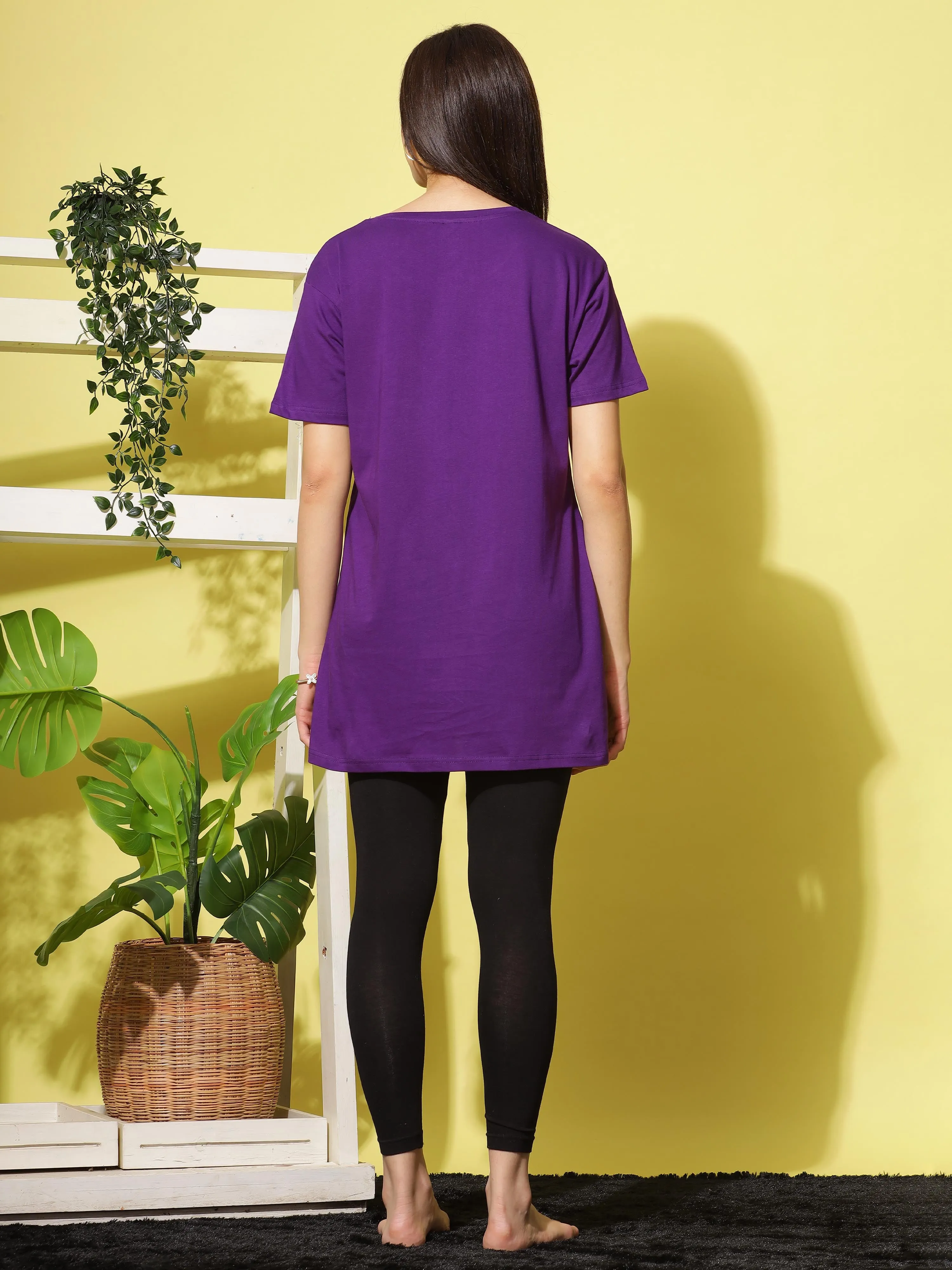 Purple Printed Long T-Shirt for Women Perfect for Casual Outings