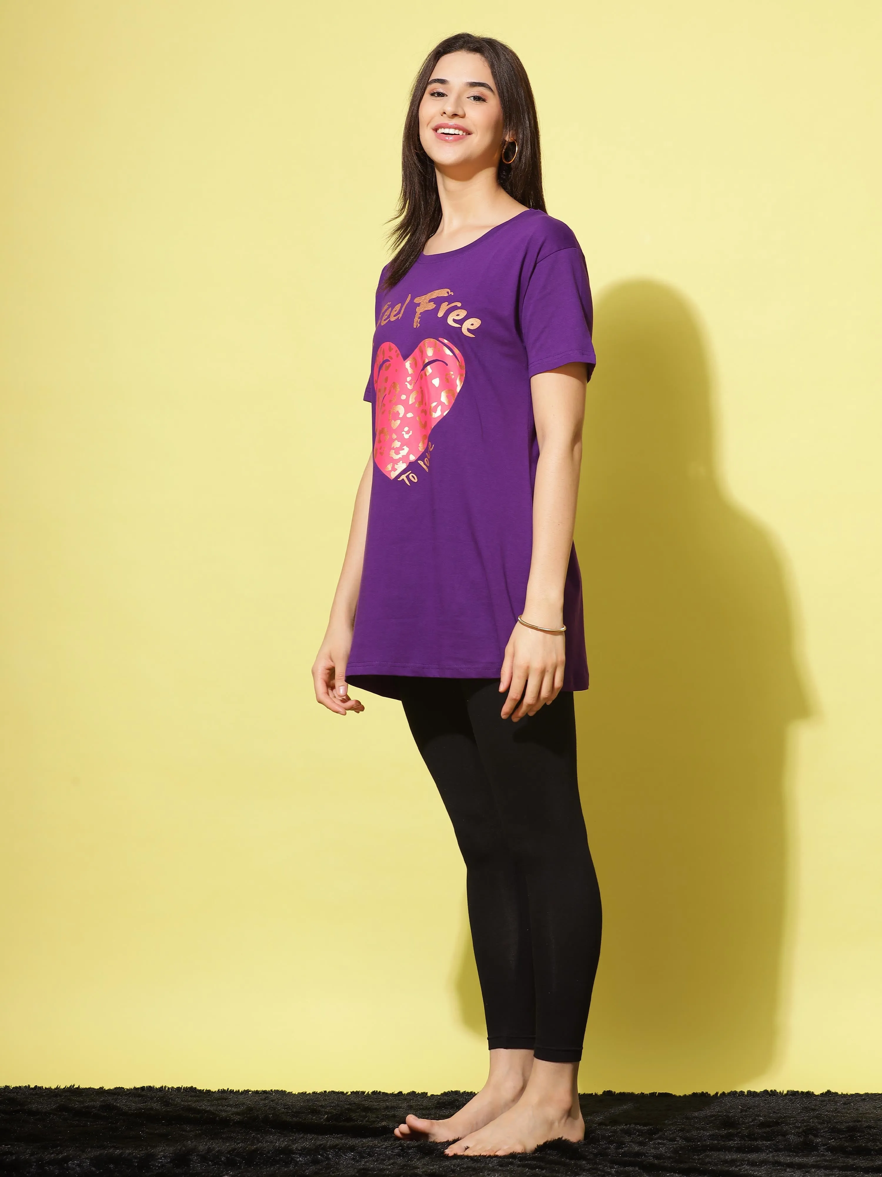 Purple Printed Long T-Shirt for Women Perfect for Casual Outings