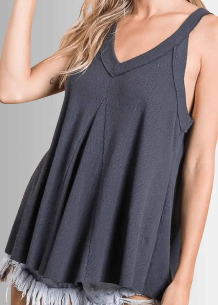 Ribbed Knit Soft and Stretchy Flowy Tank Top