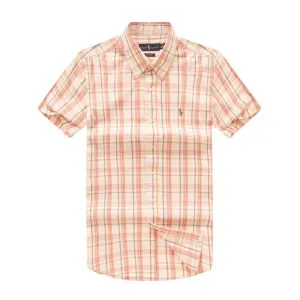 RL Custom Fit Short Sleeve Men's Button Down Oxford Shirt-Cream