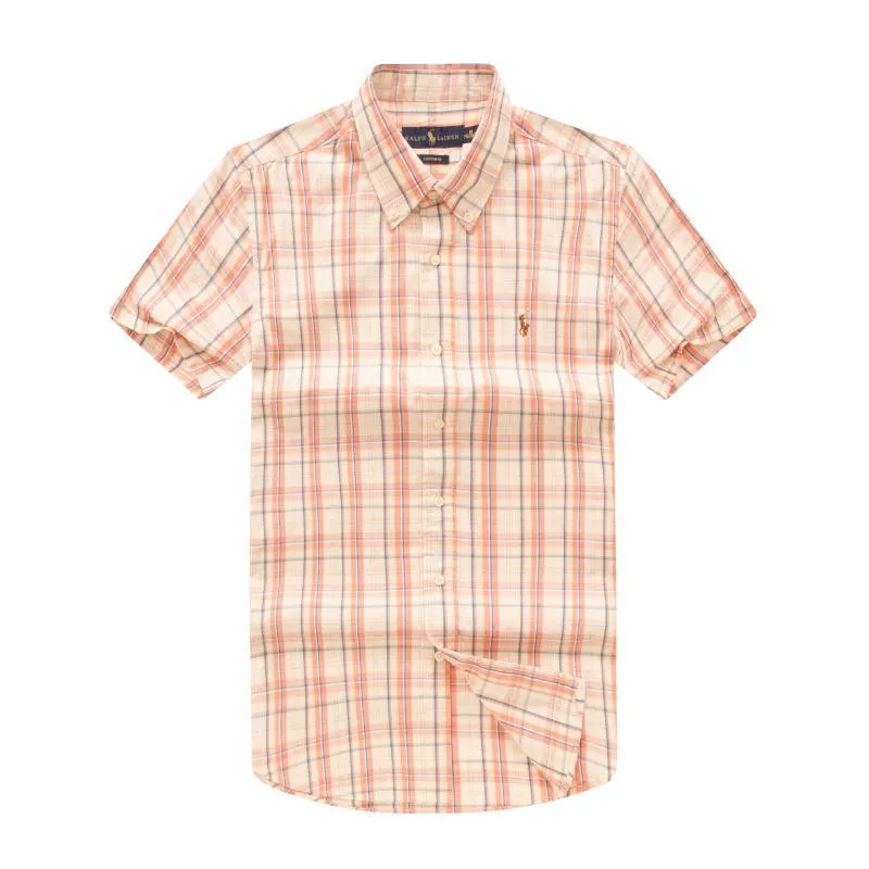 RL Custom Fit Short Sleeve Men's Button Down Oxford Shirt-Cream