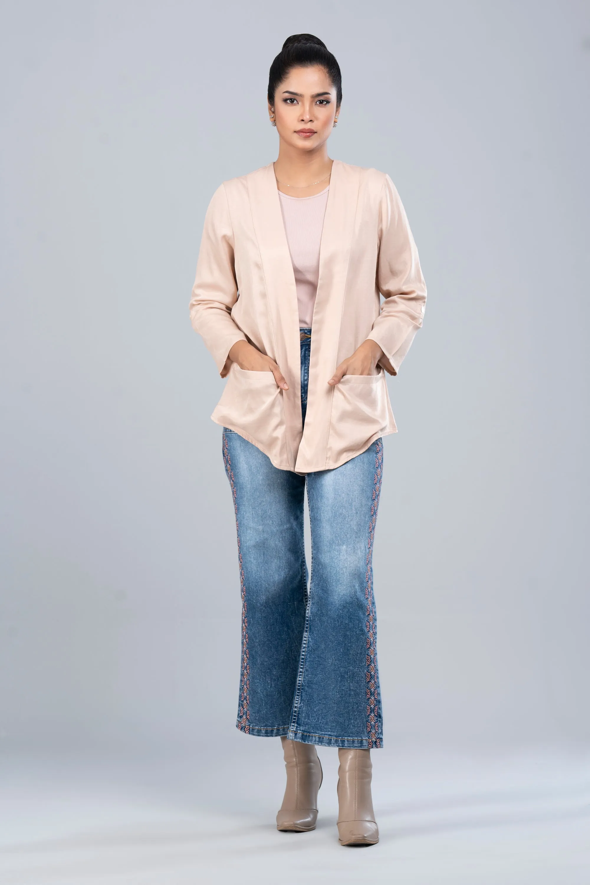 Satin Bolero Top with Three-Quarter Sleeves