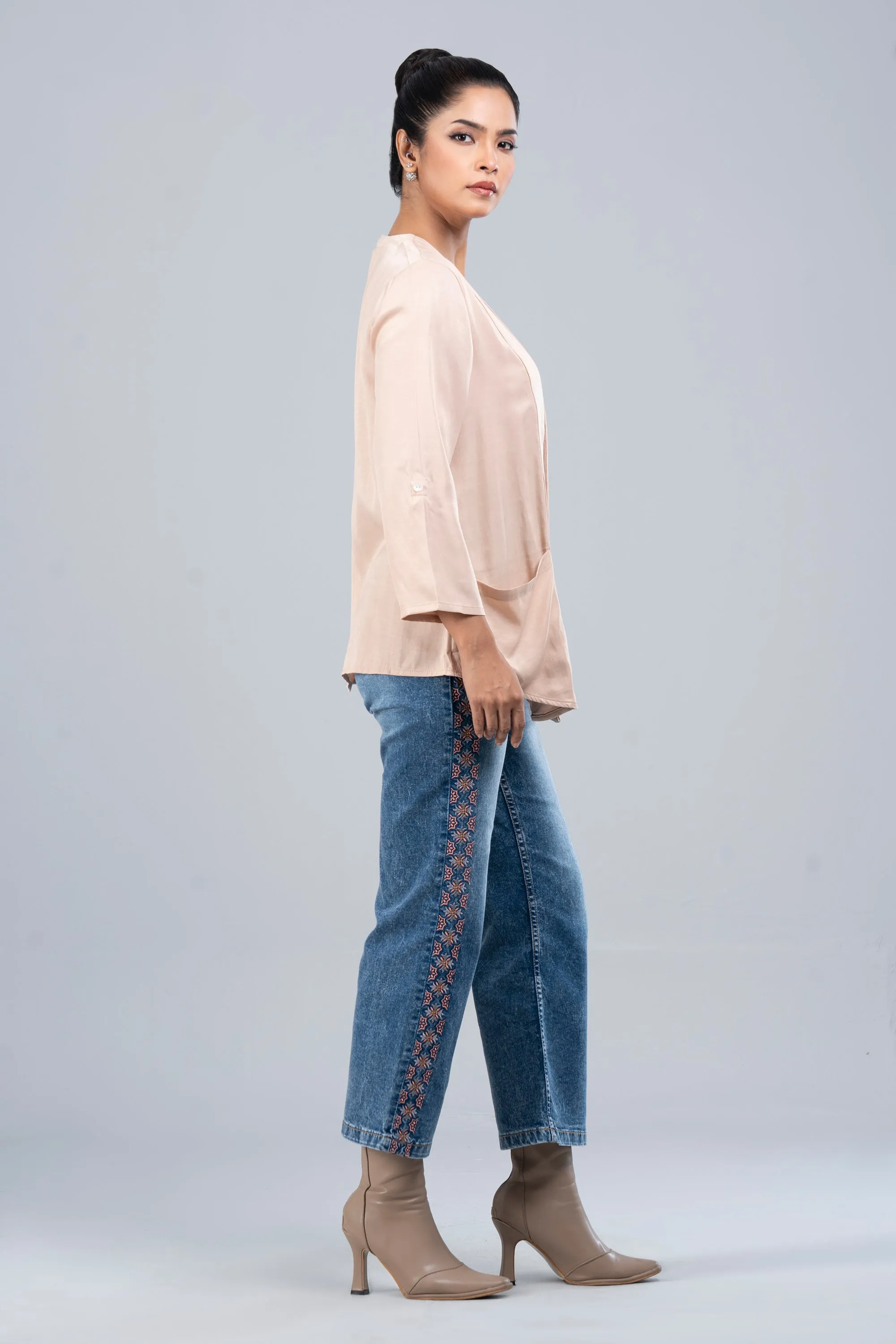 Satin Bolero Top with Three-Quarter Sleeves