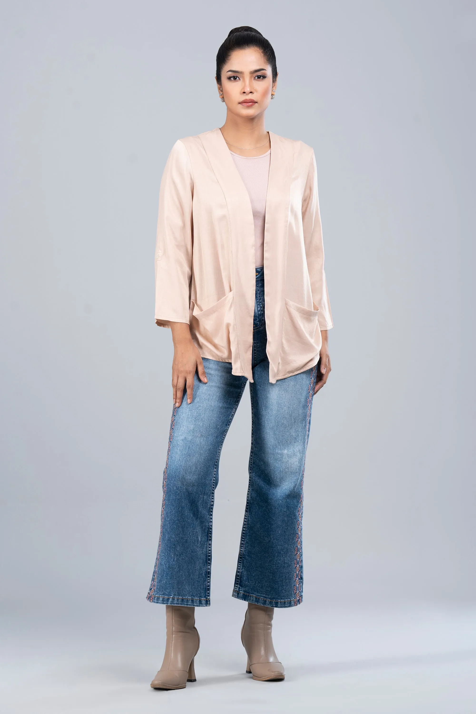 Satin Bolero Top with Three-Quarter Sleeves