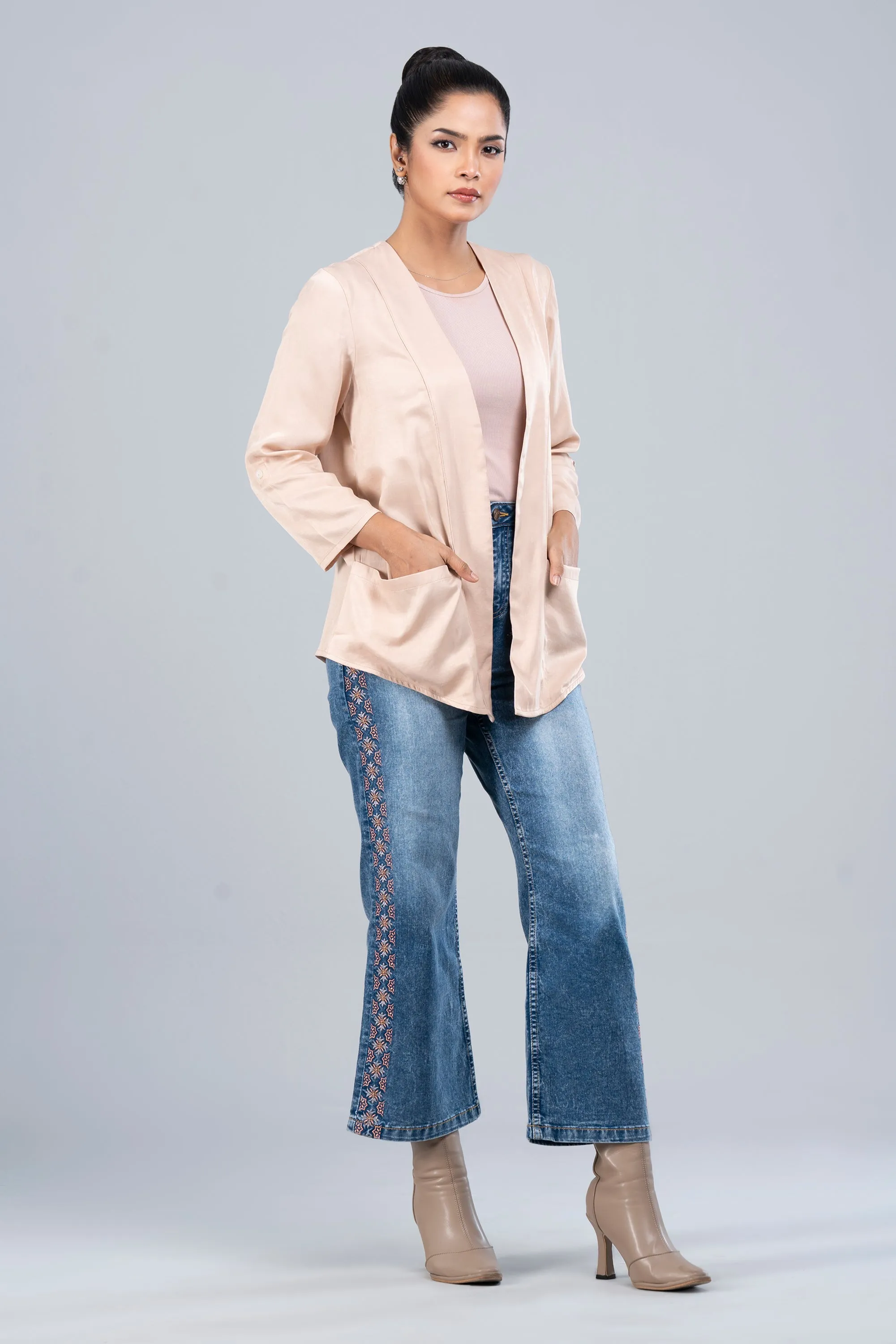 Satin Bolero Top with Three-Quarter Sleeves