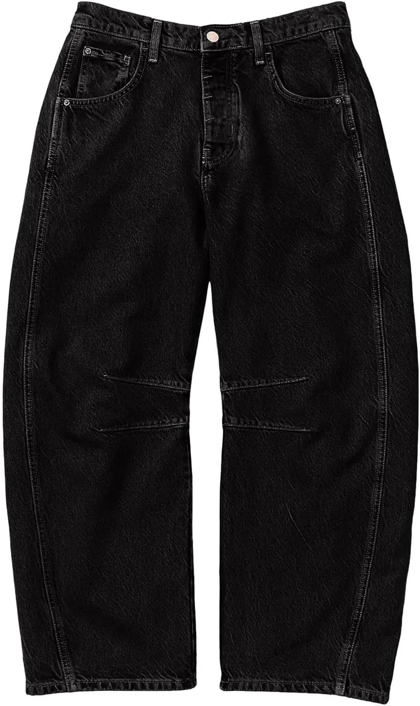 sdbrld Boyfriend Barrel Jeans Women,Womens Baggy Mid Rise Jeans Wide Leg Y2k Denim Harem Cropped Pant Vintage Barrel Jeans