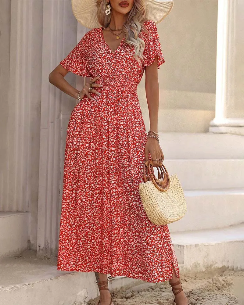 Side slit short sleeve elegant dress