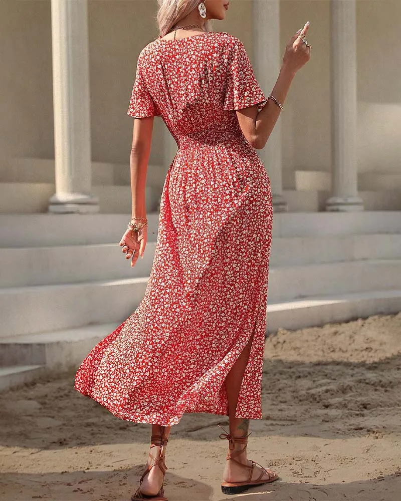 Side slit short sleeve elegant dress