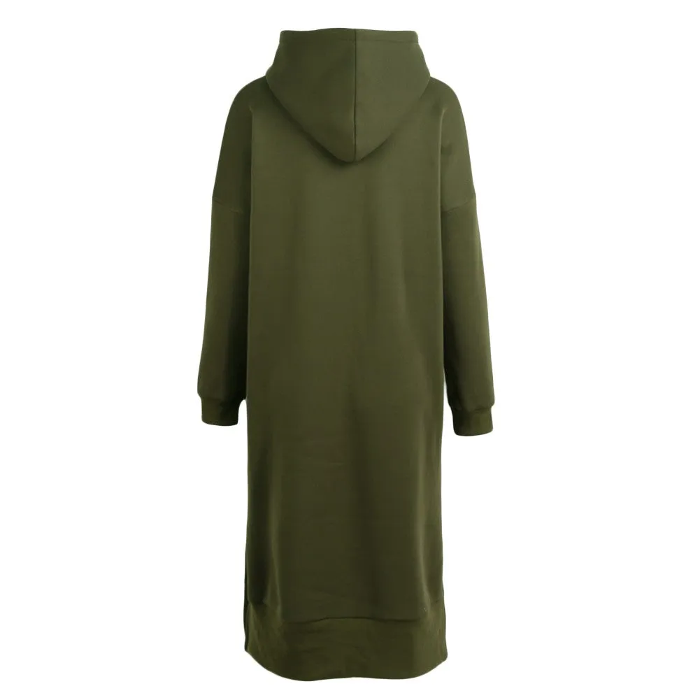 Sidiou Group New Women Loose Long Sweatshirt Solid Long Sleeve Pockets Split Casual Warm Hoodies