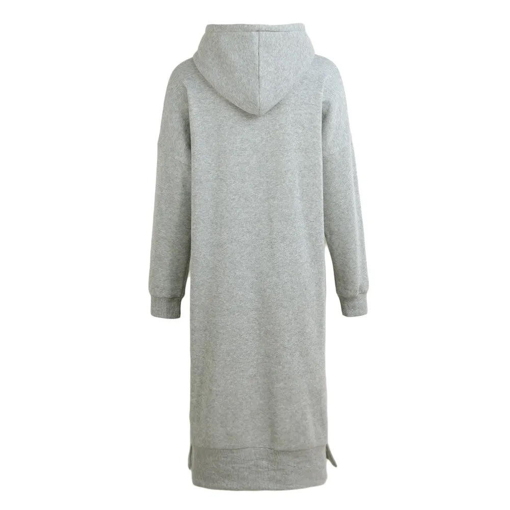Sidiou Group New Women Loose Long Sweatshirt Solid Long Sleeve Pockets Split Casual Warm Hoodies