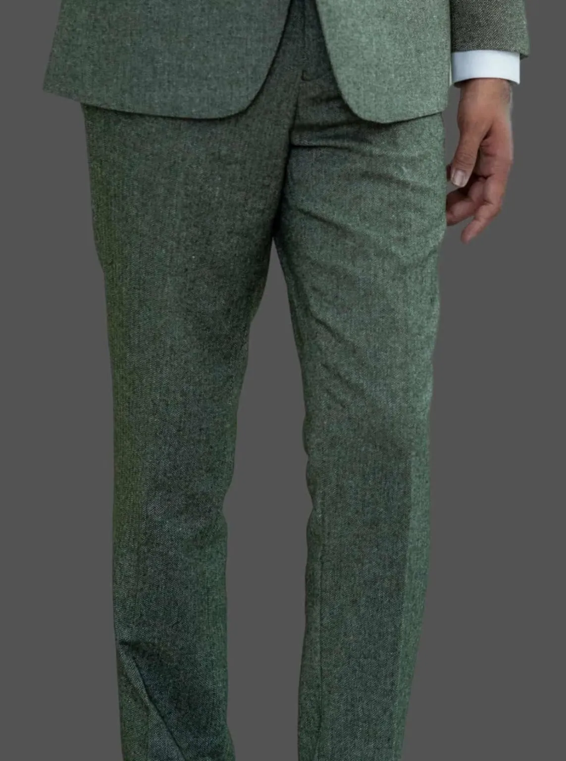 Skopes Jude Sage Herringbone Tweed Tappered Trousers