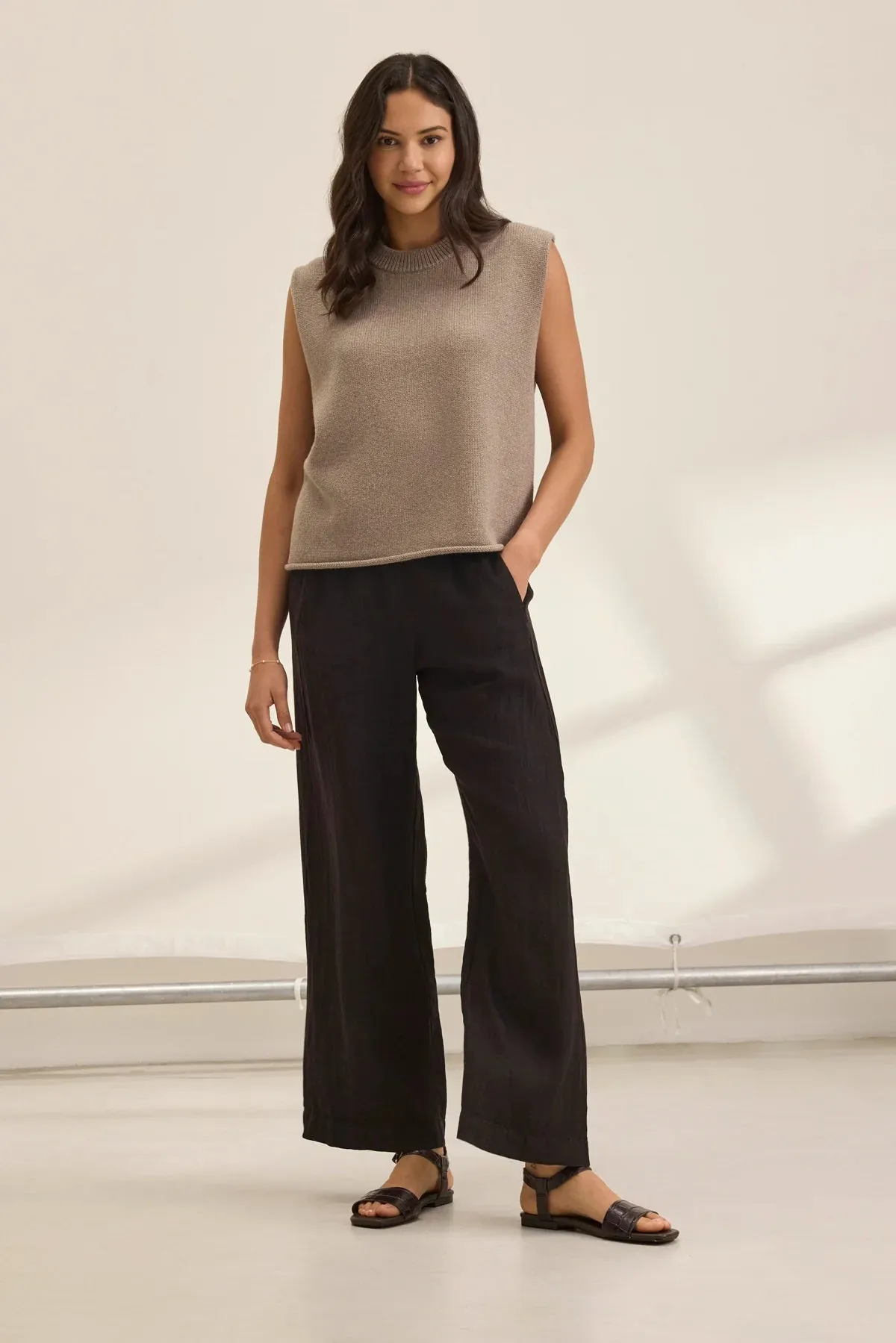 Stephanie Linen Pant- Black