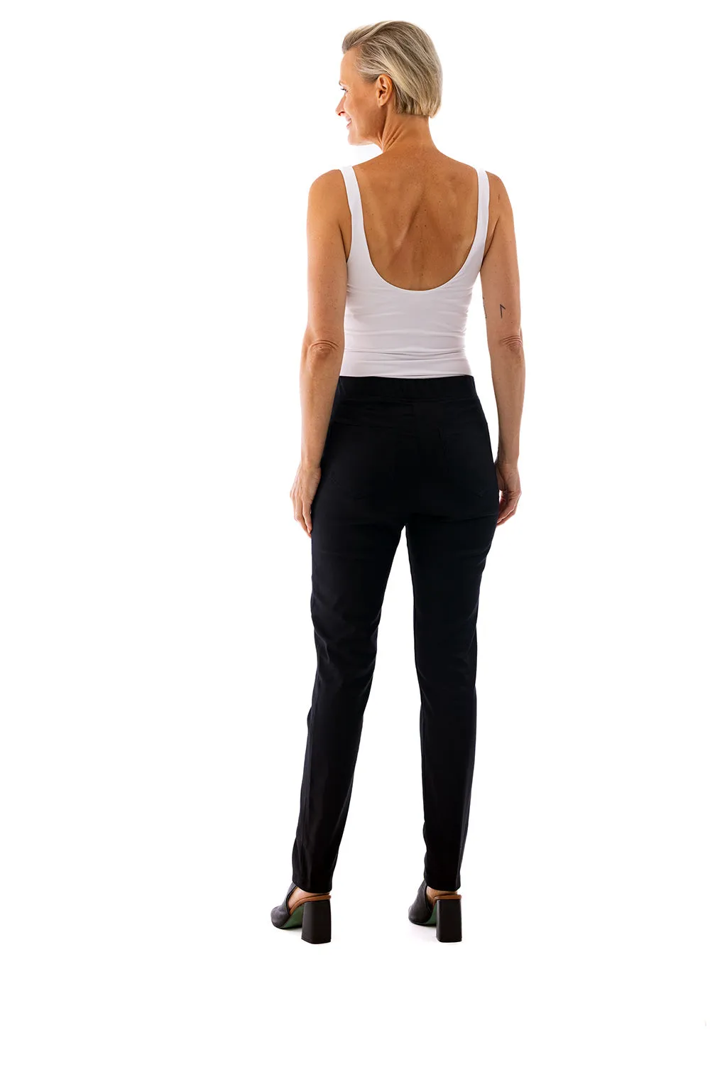 Straight Leg Pull Pants by Cafe Latte - Black