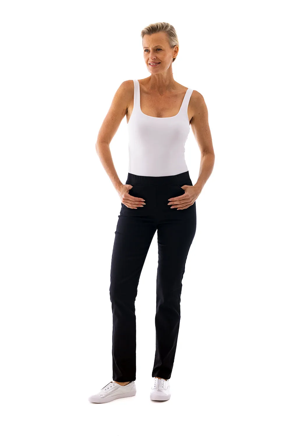 Straight Leg Pull Pants by Cafe Latte - Black