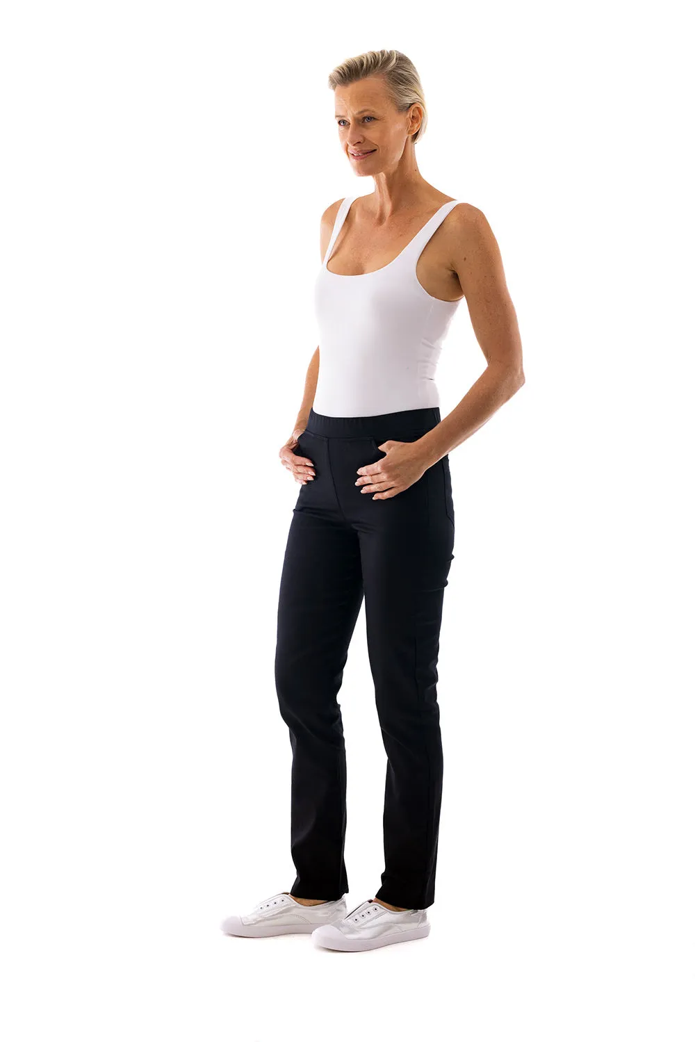 Straight Leg Pull Pants by Cafe Latte - Black