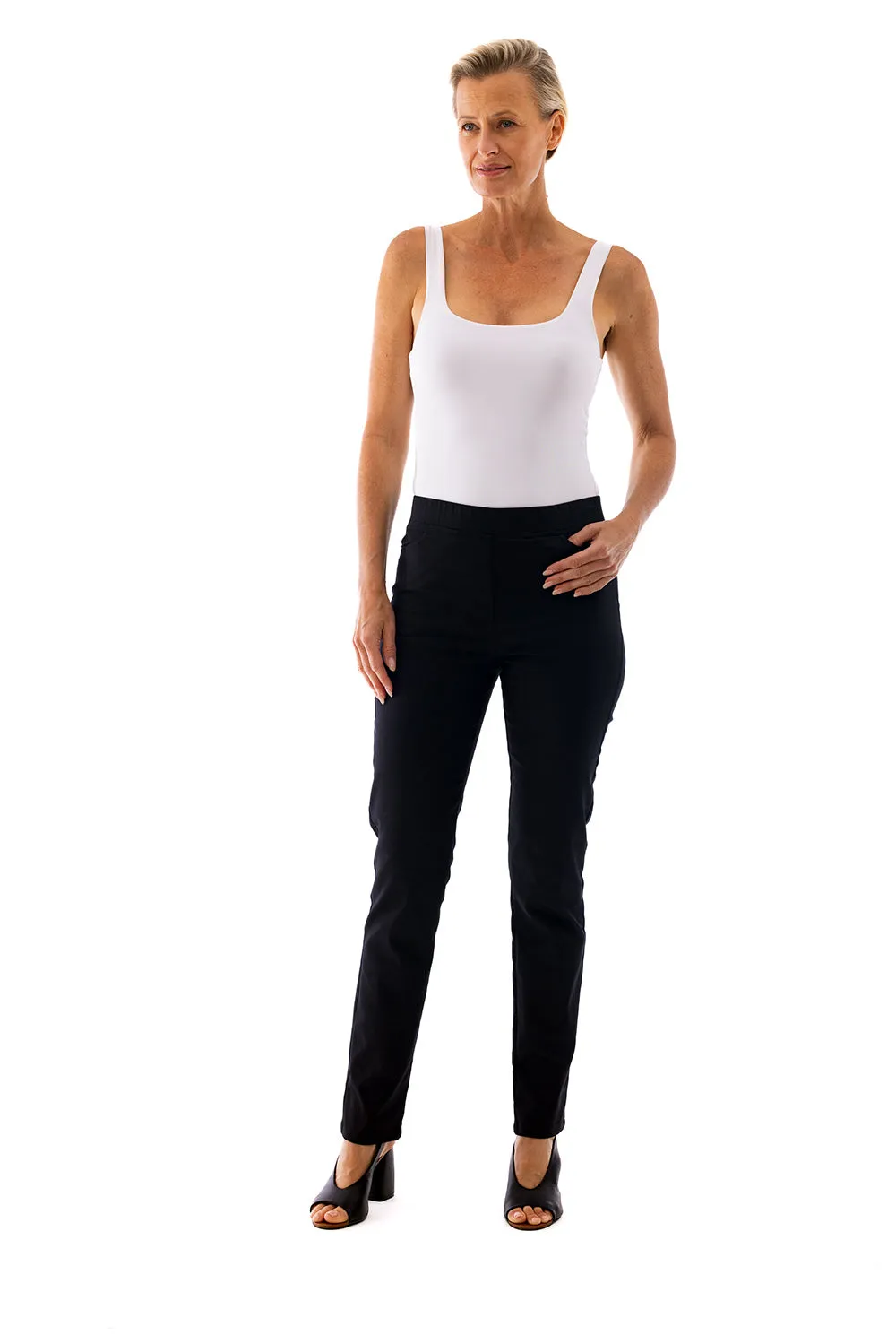 Straight Leg Pull Pants by Cafe Latte - Black