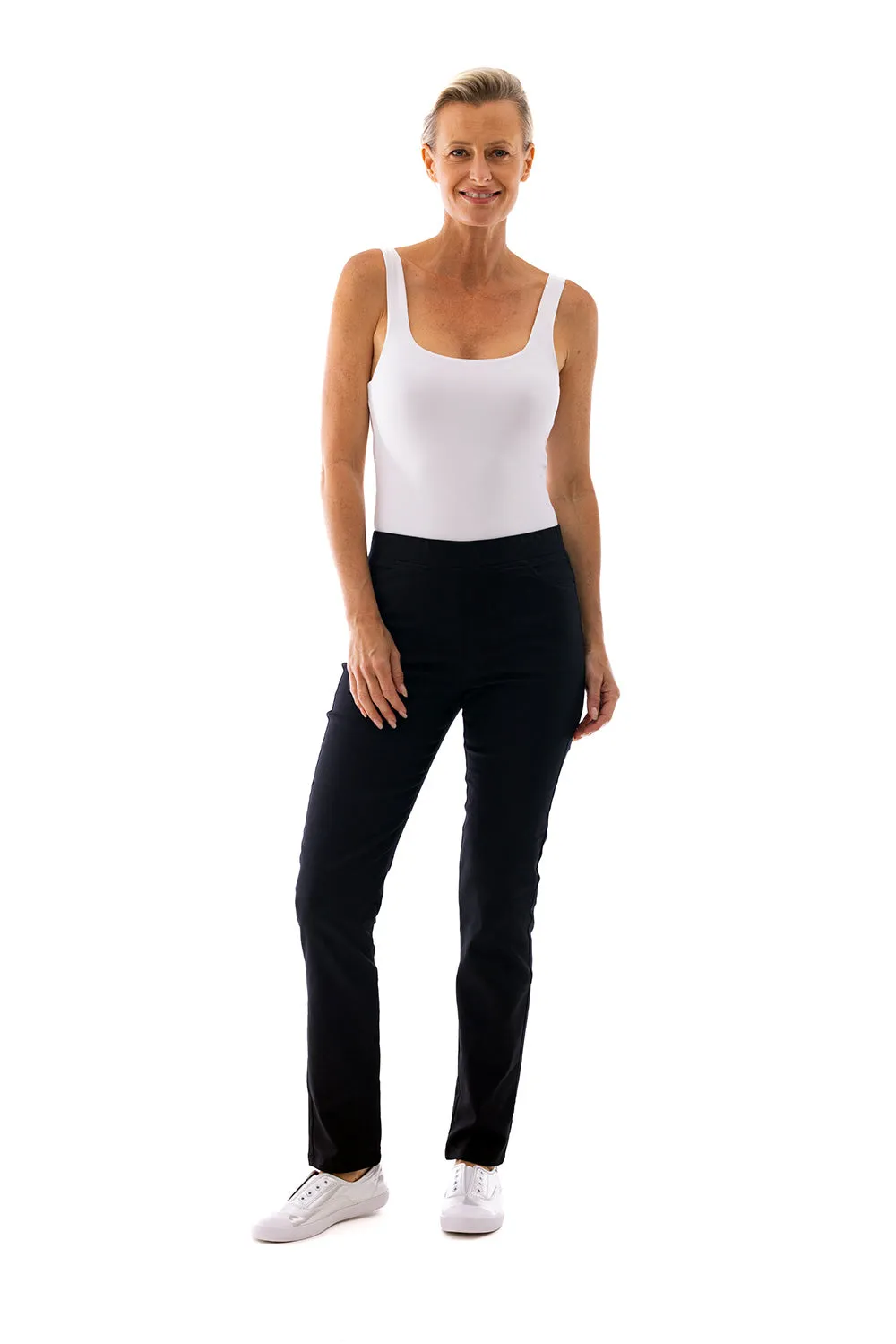 Straight Leg Pull Pants by Cafe Latte - Black