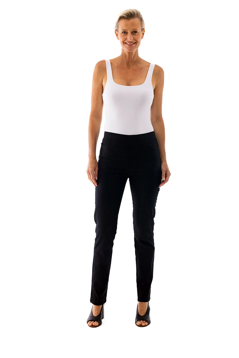 Straight Leg Pull Pants by Cafe Latte - Black