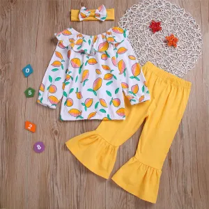Toddler Girls Printed Long Sleeve Top & Flare Pants Girls Clothes Wholesale