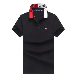Tommy Hilfiger Black Fashionable Crested Collar Polo Shirt