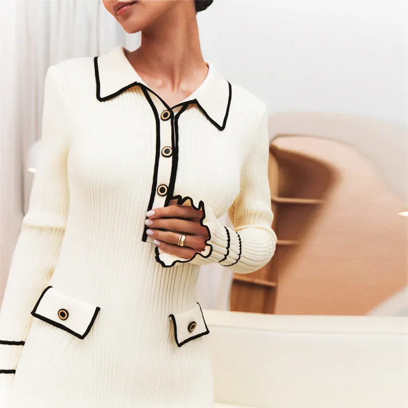 Trumpet-sleeved Fashion Knitted Slim Dress