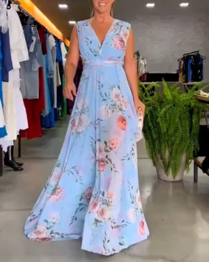 Venesa - Chic Sleeveless V-Neck Floral Dress