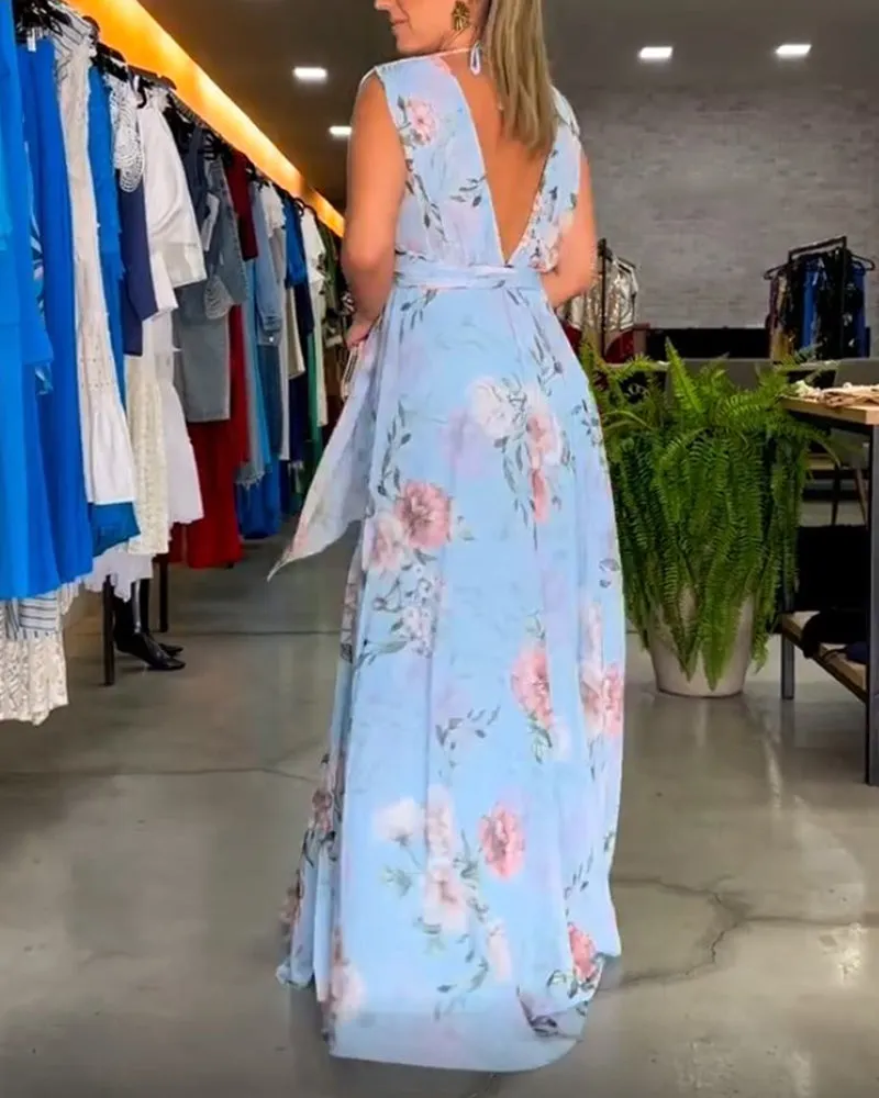 Venesa - Chic Sleeveless V-Neck Floral Dress