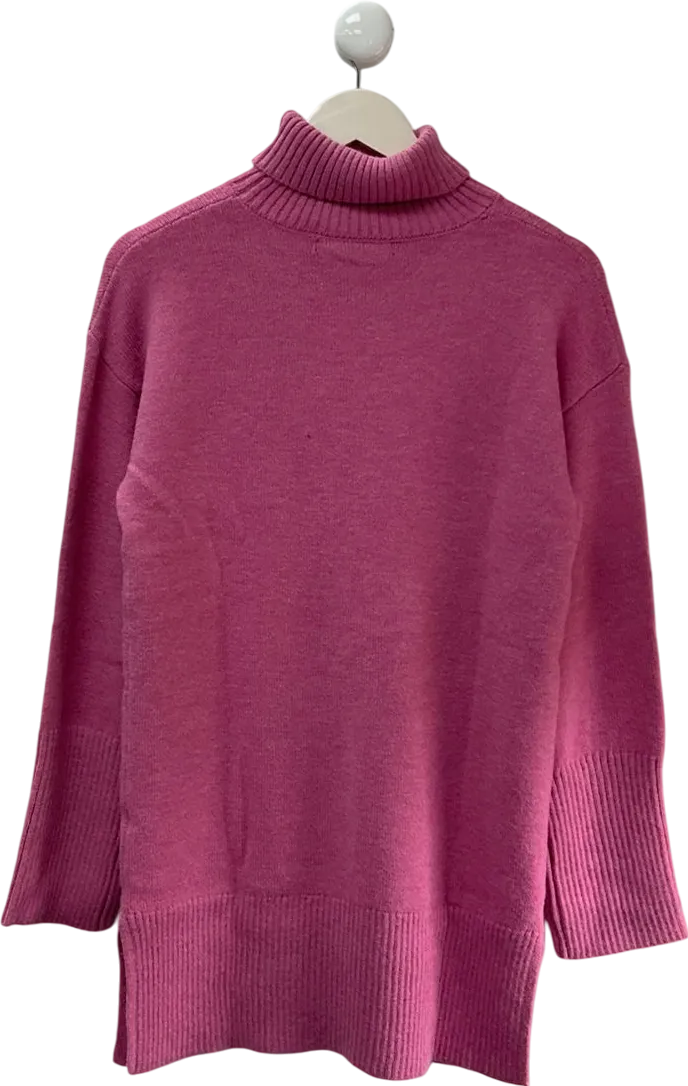 Very Pink Roll Neck Deep Rib Longline Jumper UK S/M
