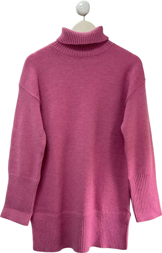 Very Pink Roll Neck Deep Rib Longline Jumper UK S/M