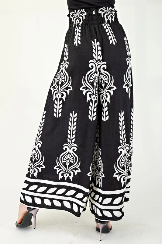 Waitlist 4/16 ♥ Isabella High Rise Abstract Print Wide Leg Pants Black