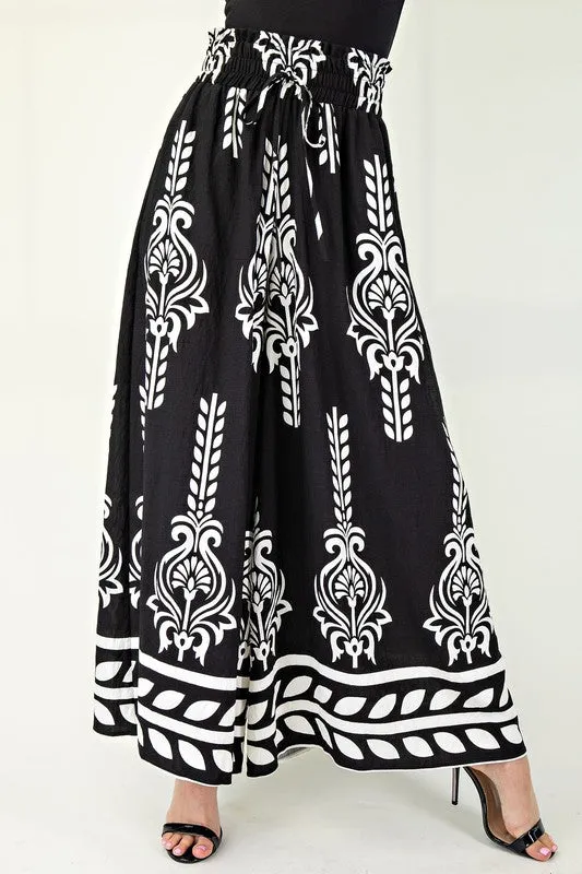 Waitlist 4/16 ♥ Isabella High Rise Abstract Print Wide Leg Pants Black