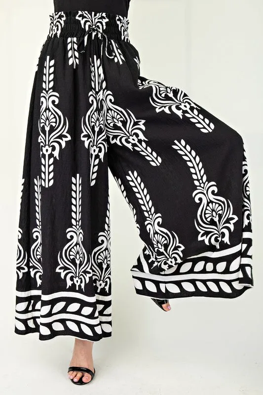 Waitlist 4/16 ♥ Isabella High Rise Abstract Print Wide Leg Pants Black
