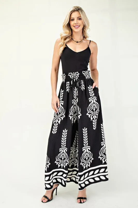 Waitlist 4/16 ♥ Isabella High Rise Abstract Print Wide Leg Pants Black