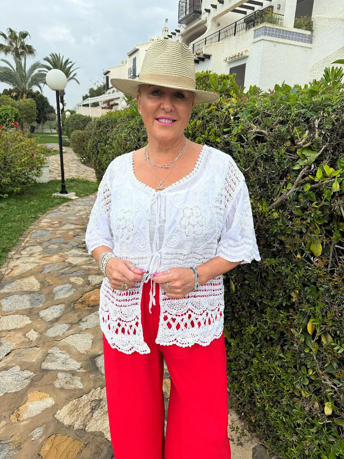 White Crochet Floral Tie Front Cardi May