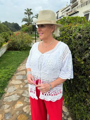 White Crochet Floral Tie Front Cardi May