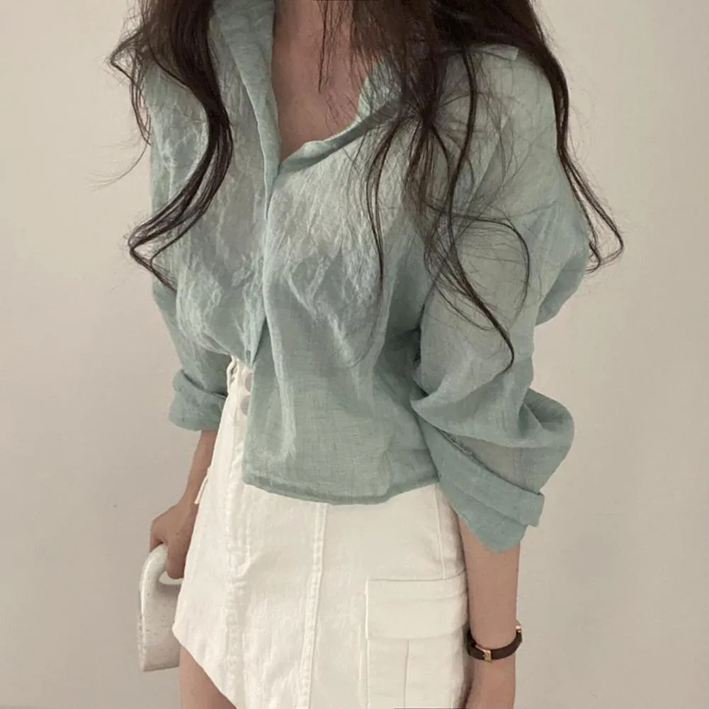 Women Trendy Shirt Blouse Simple Thin Pure Color Anti-UV Shirt Anti-fade Shirt Top - WSB8532