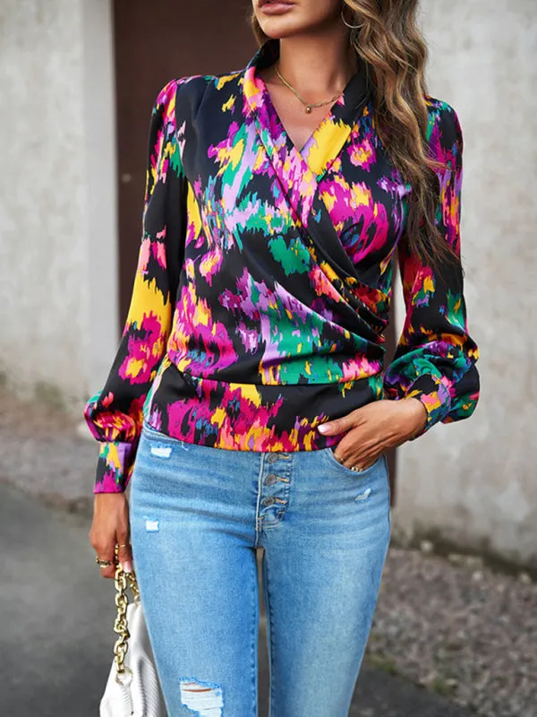 Women's Fashion Trendy Print Bubble Satin Top
