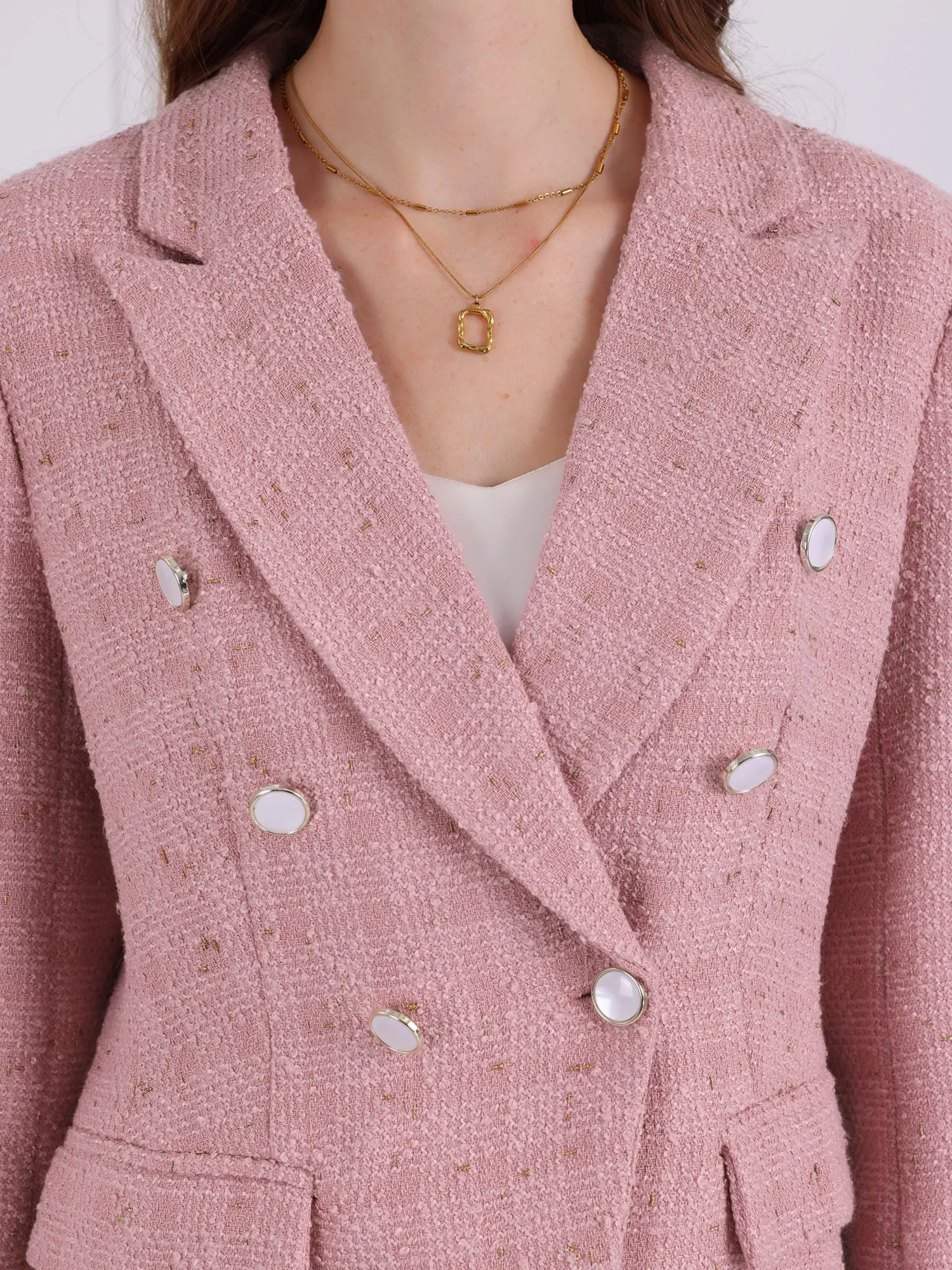 Women's Tweed Blazers Double Breasted Long Sleeve Office Work Jackets