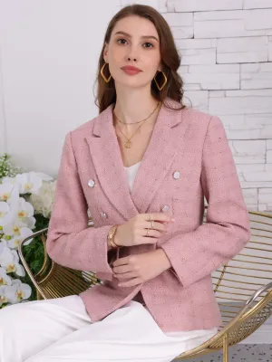 Women's Tweed Blazers Double Breasted Long Sleeve Office Work Jackets