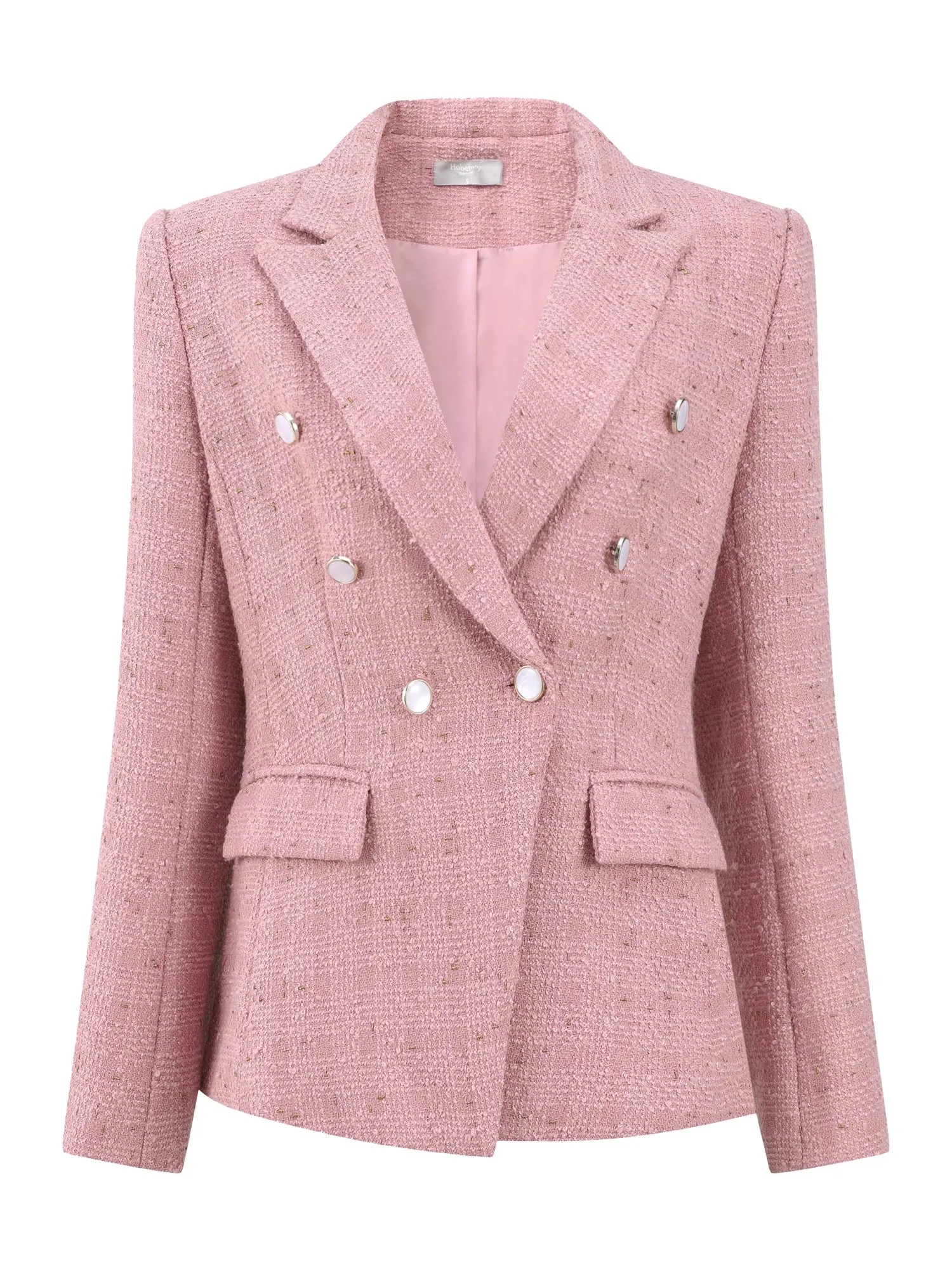 Women's Tweed Blazers Double Breasted Long Sleeve Office Work Jackets